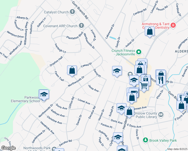 map of restaurants, bars, coffee shops, grocery stores, and more near 1516 Clifton Road in Jacksonville