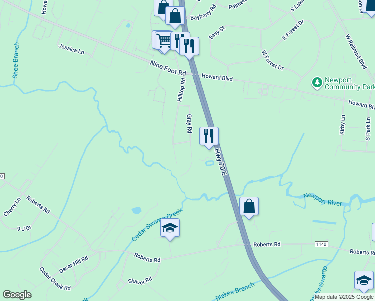 map of restaurants, bars, coffee shops, grocery stores, and more near 182 Gray Road in Newport