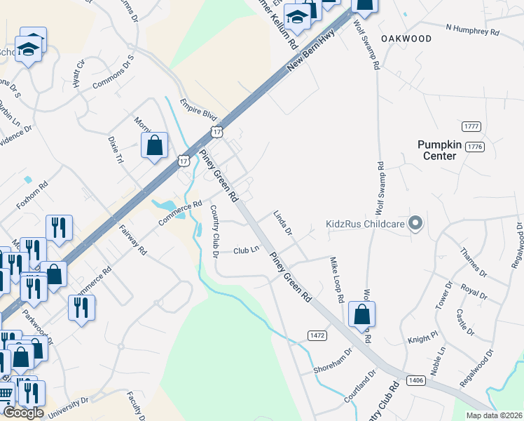 map of restaurants, bars, coffee shops, grocery stores, and more near 110 Linda Drive in Jacksonville