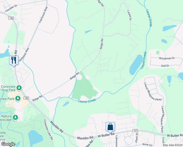map of restaurants, bars, coffee shops, grocery stores, and more near 1955 Ridge Road in Greenville