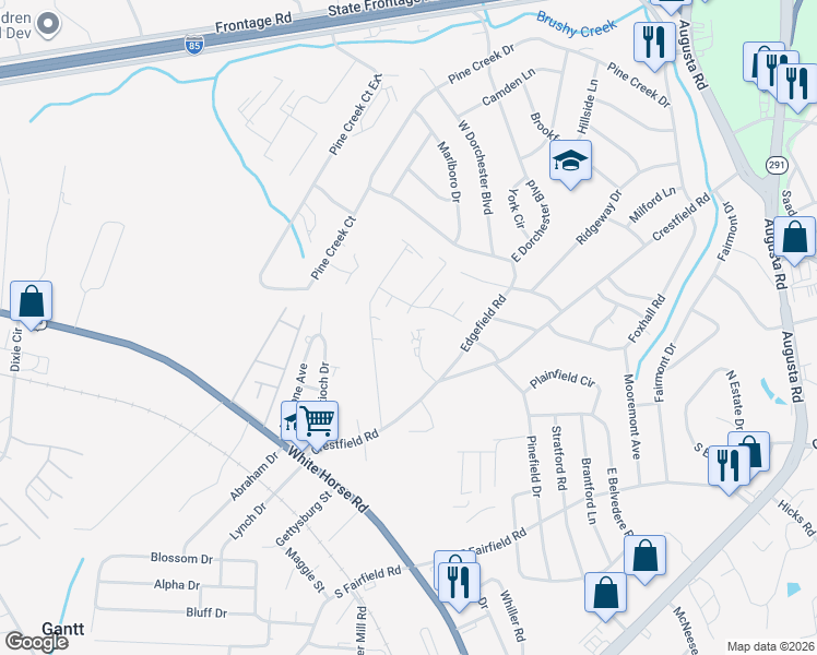 map of restaurants, bars, coffee shops, grocery stores, and more near 22 Uneeda Drive in Greenville