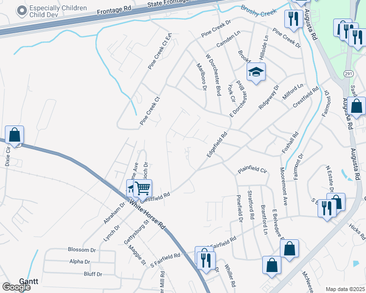 map of restaurants, bars, coffee shops, grocery stores, and more near 22 Uneeda Drive in Greenville
