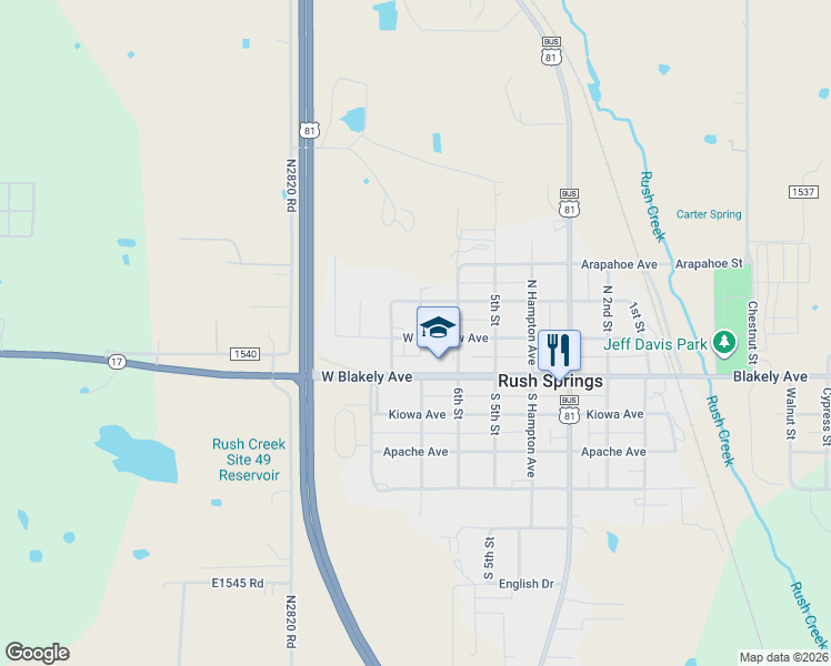 map of restaurants, bars, coffee shops, grocery stores, and more near 201 7th Street in Marlow