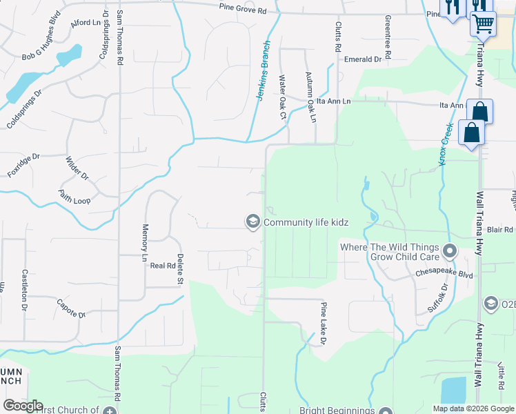 map of restaurants, bars, coffee shops, grocery stores, and more near 424 Clutts Road in Harvest