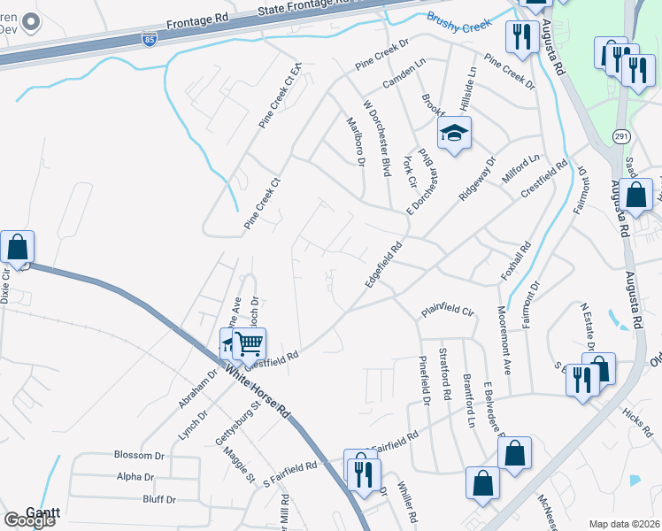 map of restaurants, bars, coffee shops, grocery stores, and more near 10 Gilbert Court in Greenville
