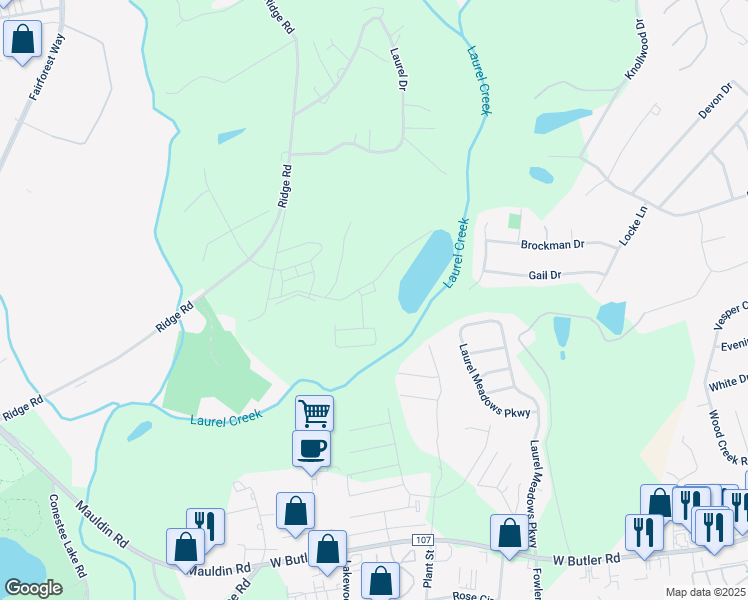 map of restaurants, bars, coffee shops, grocery stores, and more near 1401 Loblolly Circle in Greenville