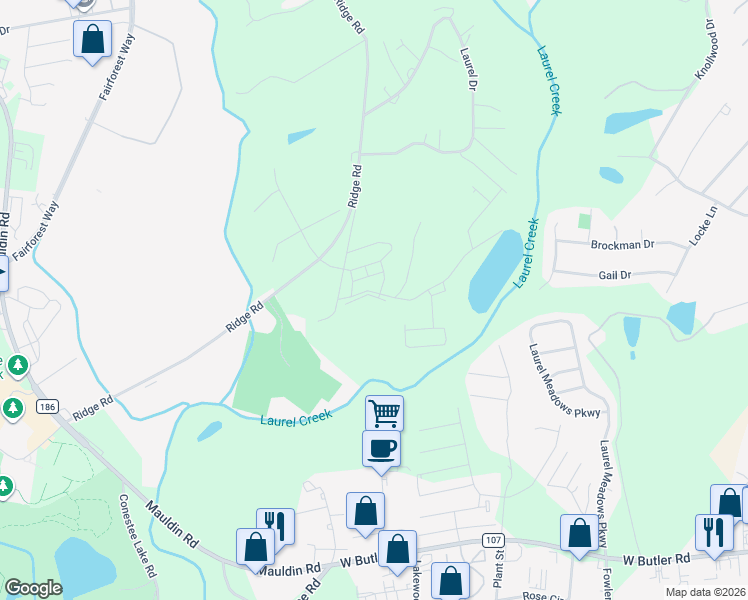 map of restaurants, bars, coffee shops, grocery stores, and more near 1955 Ridge Road in Greenville