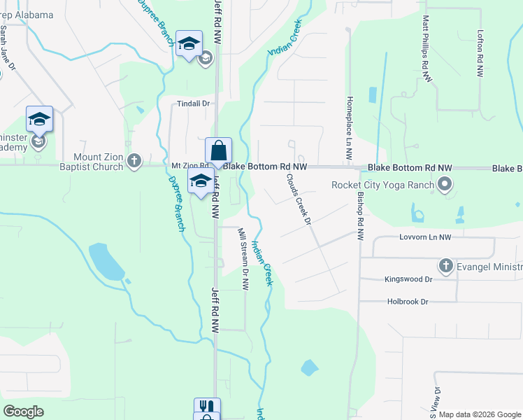 map of restaurants, bars, coffee shops, grocery stores, and more near 228 Brooklet Court in Huntsville
