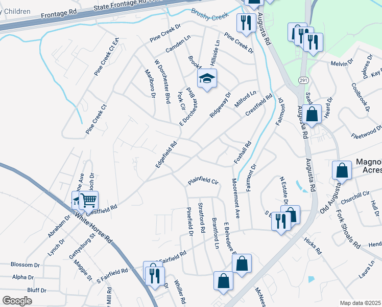 map of restaurants, bars, coffee shops, grocery stores, and more near 2 Woodmont Lane in Greenville
