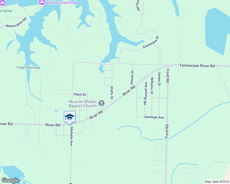 map of restaurants, bars, coffee shops, grocery stores, and more near 501 Stutts Street in Muscle Shoals