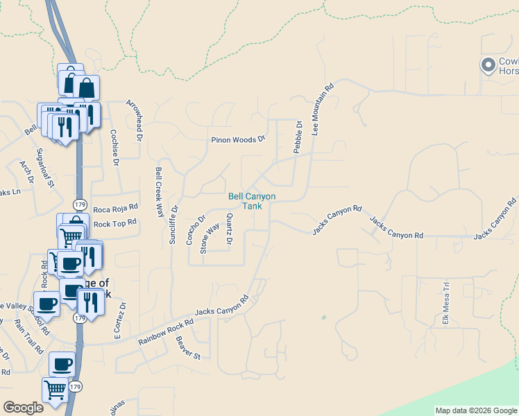 map of restaurants, bars, coffee shops, grocery stores, and more near 20 Pioneer Drive in Sedona