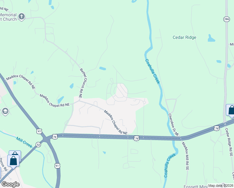 map of restaurants, bars, coffee shops, grocery stores, and more near 412 Coahulla Creek Drive in Dalton