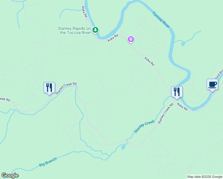 map of restaurants, bars, coffee shops, grocery stores, and more near 490 Stover Knob Trail in Cherry Log
