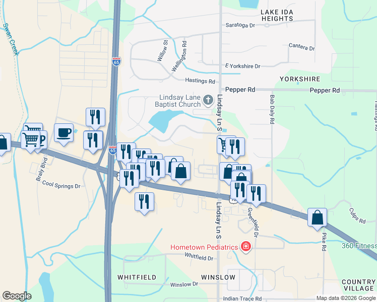 map of restaurants, bars, coffee shops, grocery stores, and more near 622 Summit Lakes Drive in Athens