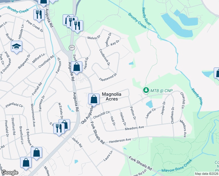 map of restaurants, bars, coffee shops, grocery stores, and more near 29 Echols Drive in Greenville