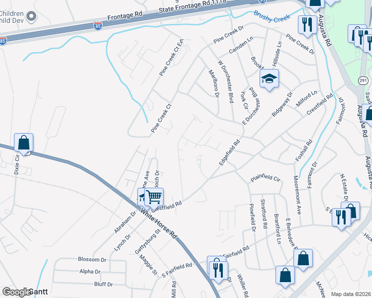 map of restaurants, bars, coffee shops, grocery stores, and more near 502 Uneeda Court in Greenville