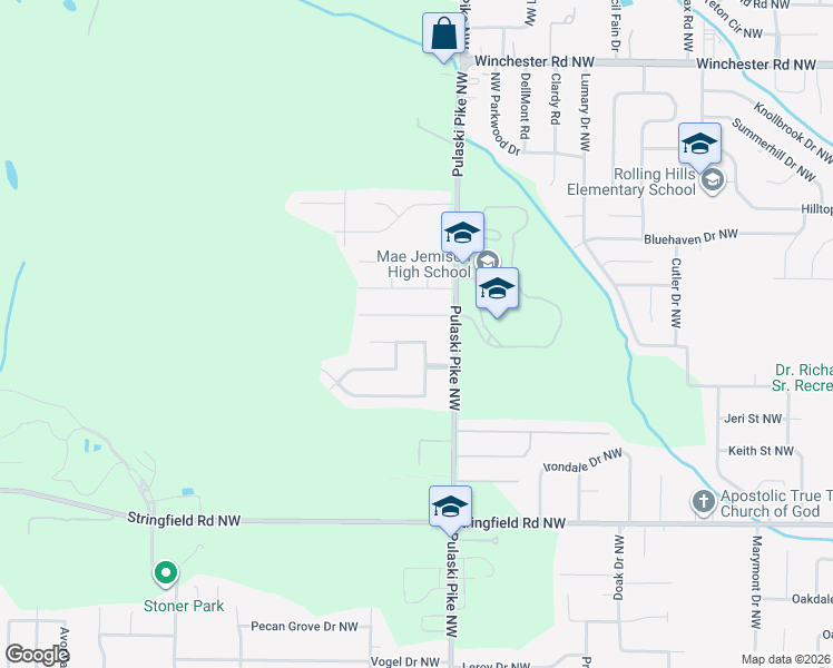 map of restaurants, bars, coffee shops, grocery stores, and more near 3605 Northwest Kenard Avenue in Huntsville