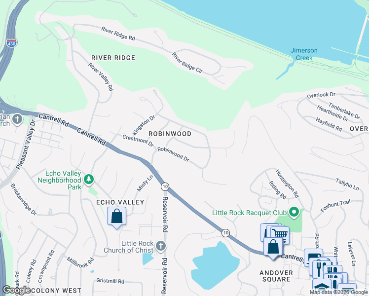 map of restaurants, bars, coffee shops, grocery stores, and more near in Little Rock