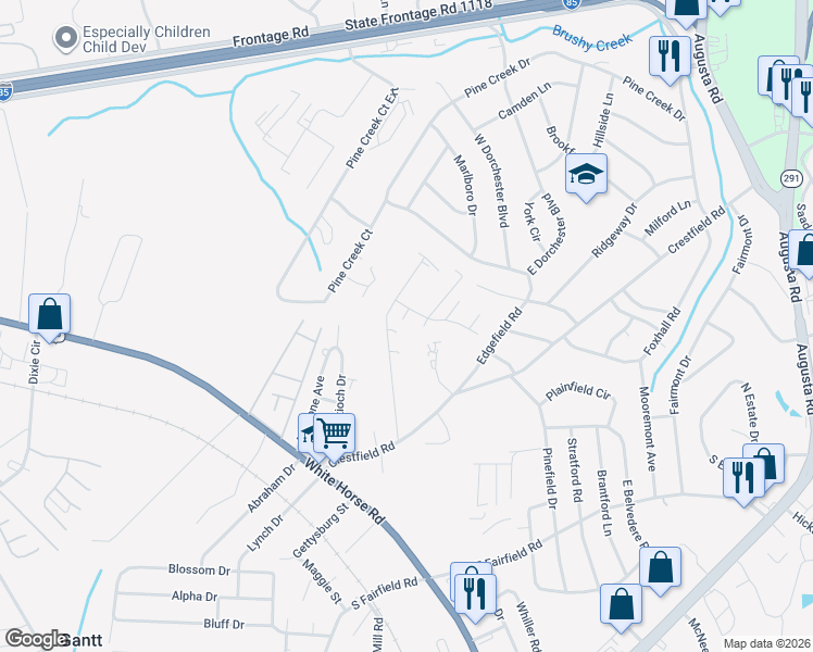 map of restaurants, bars, coffee shops, grocery stores, and more near 56 Uneeda Drive in Greenville