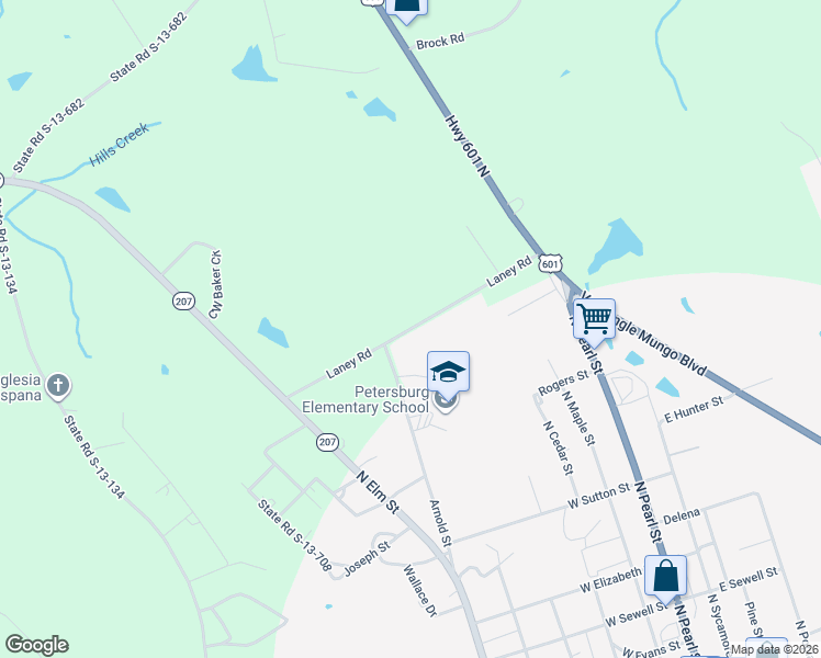 map of restaurants, bars, coffee shops, grocery stores, and more near Laney Road in Pageland