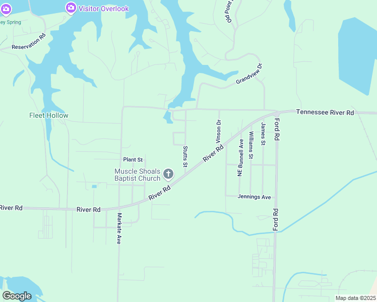 map of restaurants, bars, coffee shops, grocery stores, and more near 501-599 Stutts St in Muscle Shoals