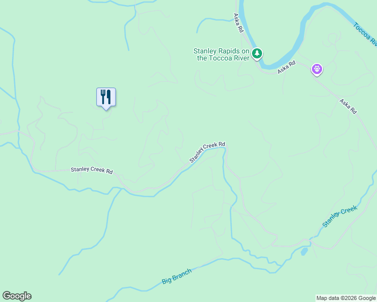 map of restaurants, bars, coffee shops, grocery stores, and more near 104 Forest Branch Trail in Cherry Log