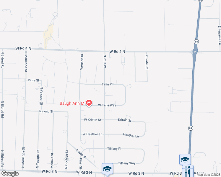 map of restaurants, bars, coffee shops, grocery stores, and more near 833 Talia Place in Chino Valley
