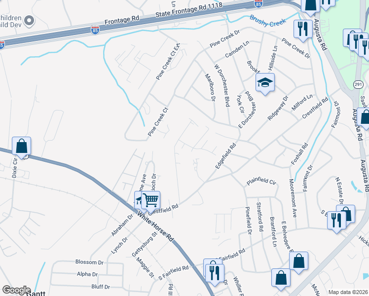 map of restaurants, bars, coffee shops, grocery stores, and more near 502 Uneeda Court in Greenville
