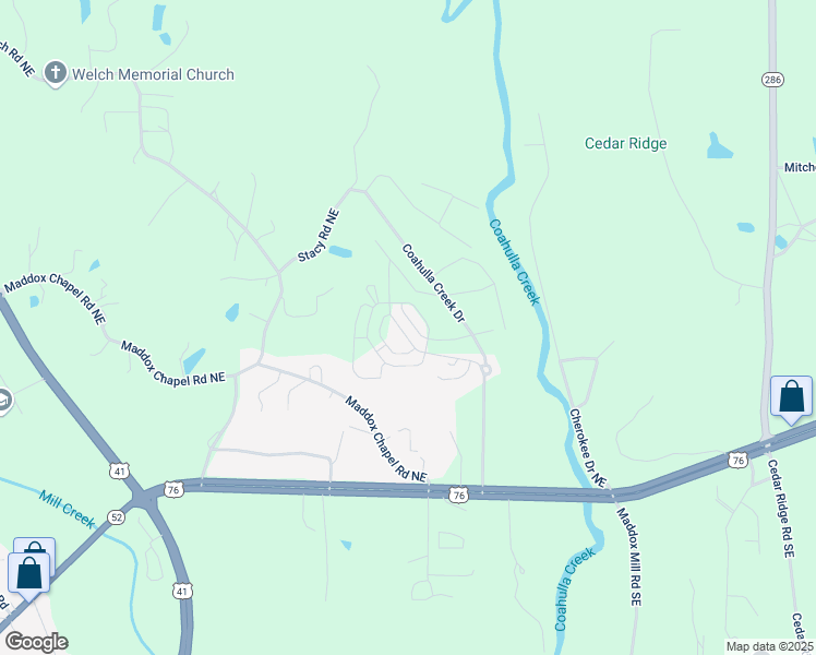 map of restaurants, bars, coffee shops, grocery stores, and more near 410 Coahulla Creek Drive in Dalton