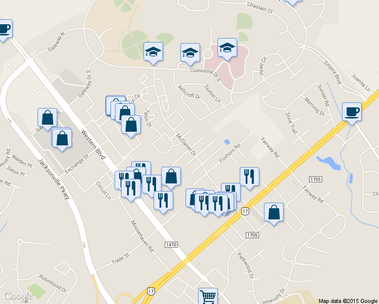 map of restaurants, bars, coffee shops, grocery stores, and more near 2050 Derby Run Road in Jacksonville