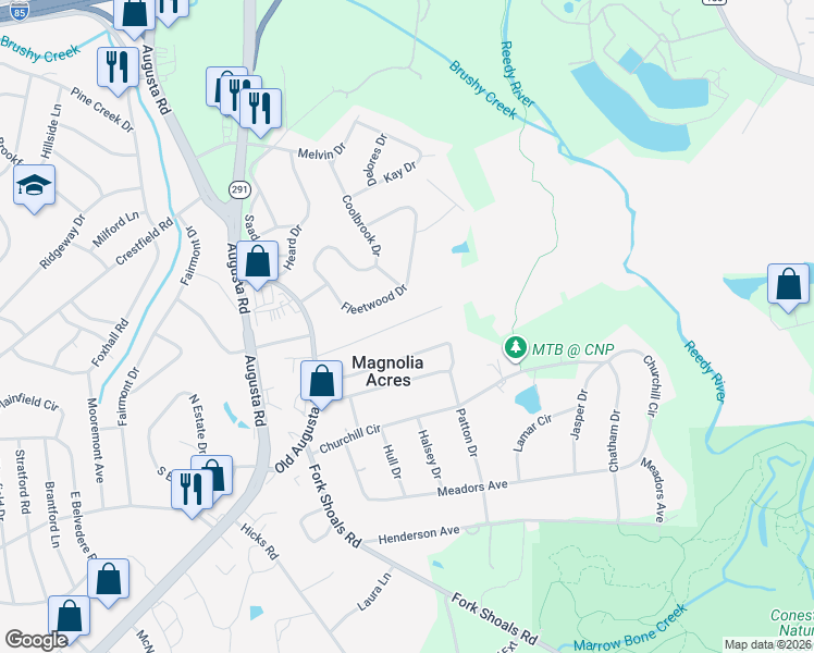 map of restaurants, bars, coffee shops, grocery stores, and more near 44 Echols Drive in Greenville
