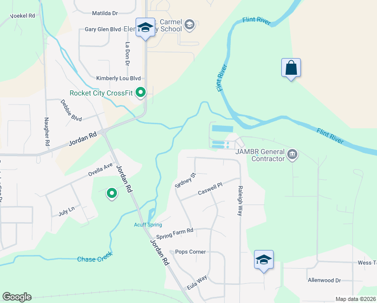 map of restaurants, bars, coffee shops, grocery stores, and more near 209 Raleigh Way in Huntsville