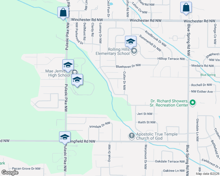 map of restaurants, bars, coffee shops, grocery stores, and more near 4728 Lumary Drive Northwest in Huntsville