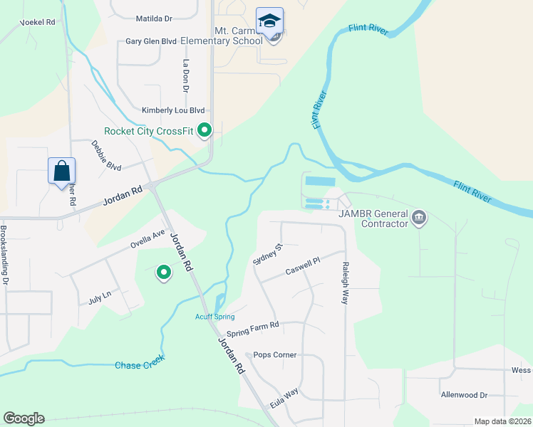 map of restaurants, bars, coffee shops, grocery stores, and more near 209 Raleigh Way in Huntsville