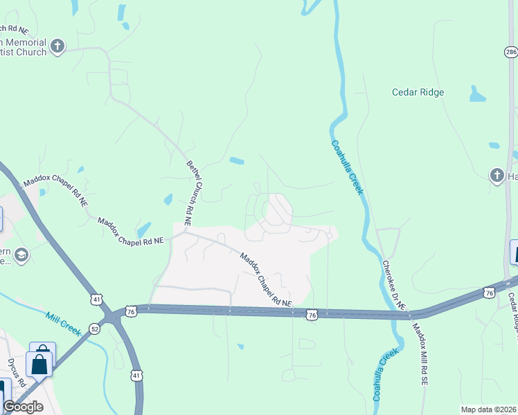 map of restaurants, bars, coffee shops, grocery stores, and more near 412 Coahulla Creek Drive in Dalton