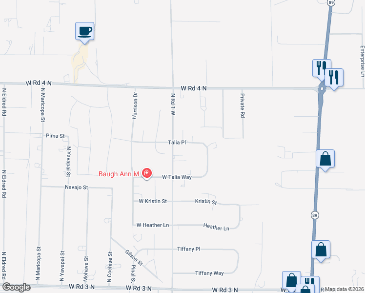 map of restaurants, bars, coffee shops, grocery stores, and more near 833 Talia Place in Chino Valley