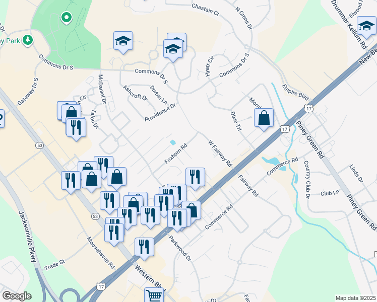 map of restaurants, bars, coffee shops, grocery stores, and more near 3105 Gaitway court in Jacksonville