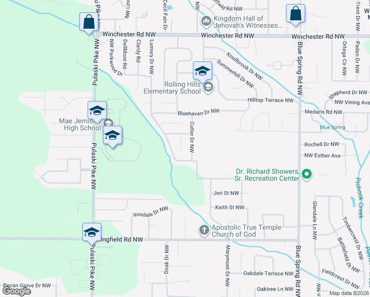 map of restaurants, bars, coffee shops, grocery stores, and more near 4704 Joy Circle Northwest in Huntsville