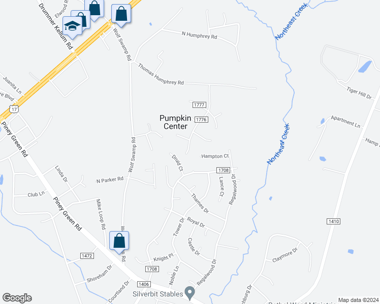 map of restaurants, bars, coffee shops, grocery stores, and more near 3023 Oakwood Drive in Jacksonville