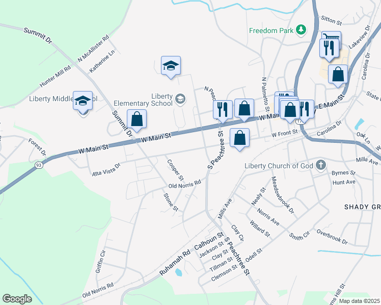 map of restaurants, bars, coffee shops, grocery stores, and more near 519 West Front Street in Liberty