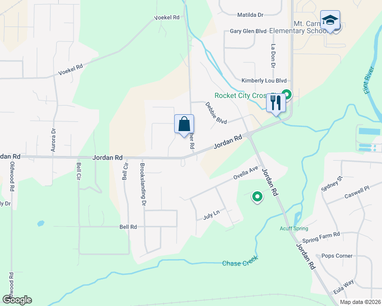 map of restaurants, bars, coffee shops, grocery stores, and more near 118 Naugher Road in Huntsville