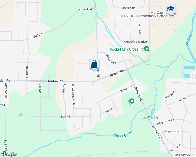 map of restaurants, bars, coffee shops, grocery stores, and more near 118 Naugher Road in Huntsville