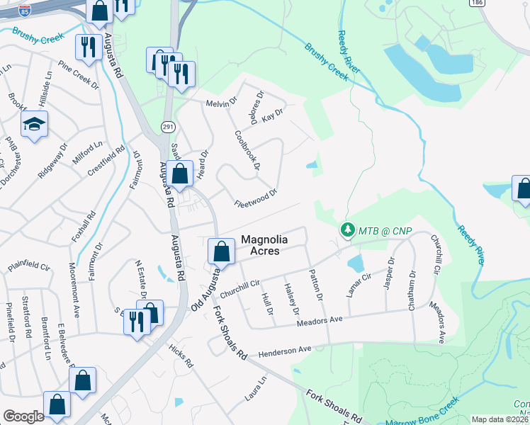 map of restaurants, bars, coffee shops, grocery stores, and more near 29 Echols Drive in Greenville