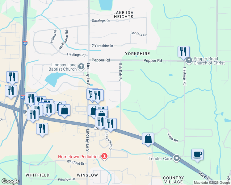 map of restaurants, bars, coffee shops, grocery stores, and more near 22214 Bragg Street in Athens