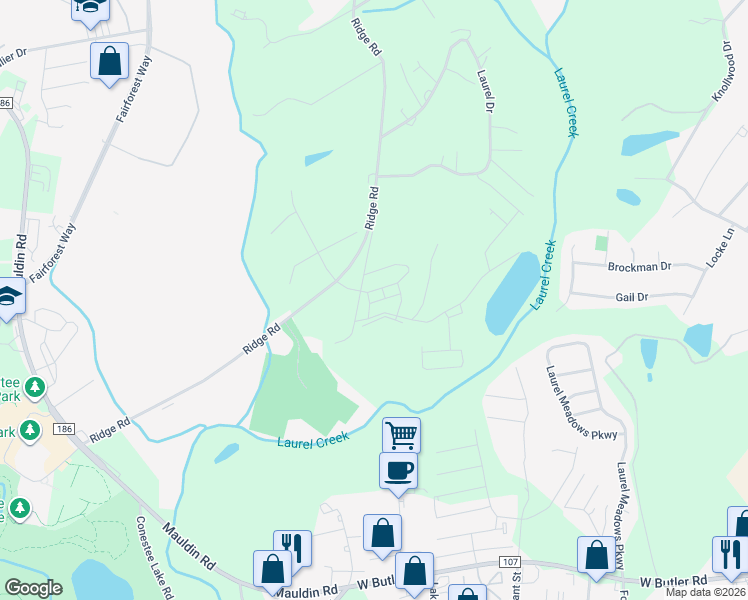 map of restaurants, bars, coffee shops, grocery stores, and more near 1955 Ridge Road in Greenville
