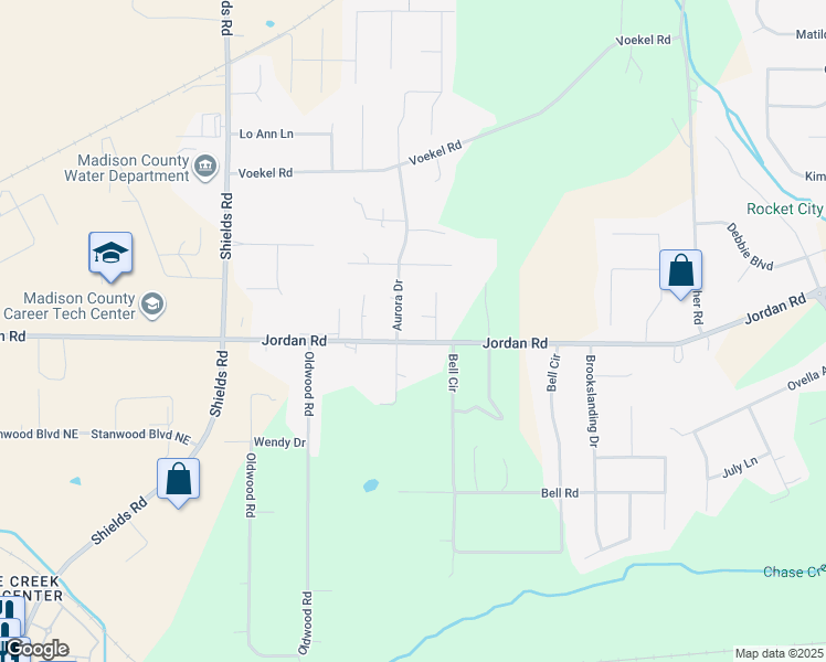 map of restaurants, bars, coffee shops, grocery stores, and more near 1531 Jordan Road in Huntsville