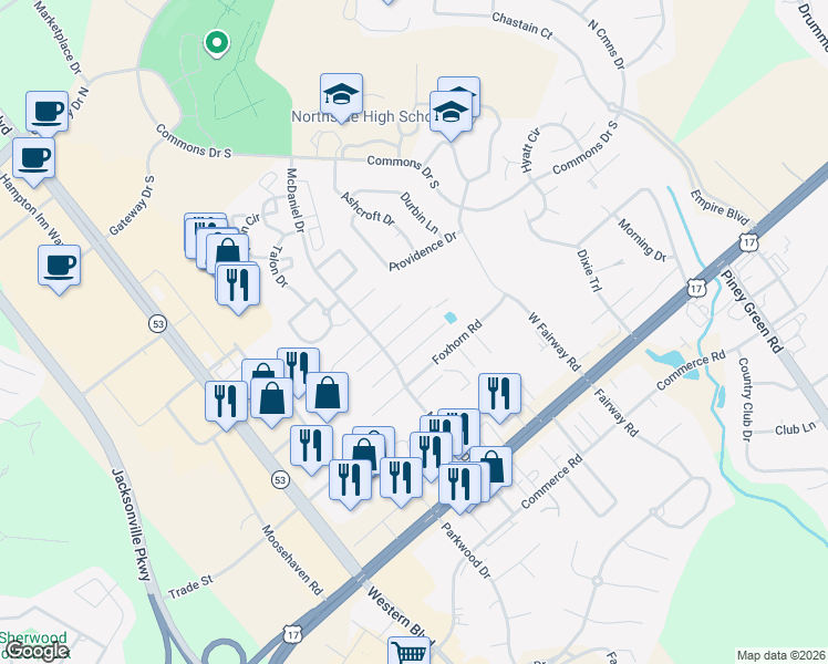 map of restaurants, bars, coffee shops, grocery stores, and more near 3014 East Windgate Court in Jacksonville