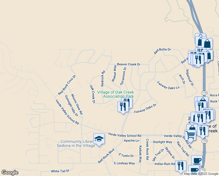 map of restaurants, bars, coffee shops, grocery stores, and more near 85 Yucca Street in Sedona