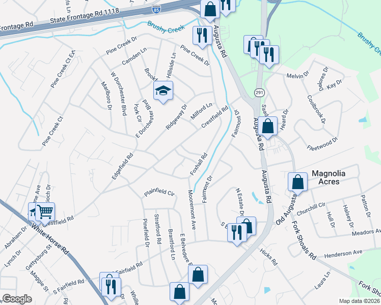 map of restaurants, bars, coffee shops, grocery stores, and more near 6 South Beaver Lane in Greenville