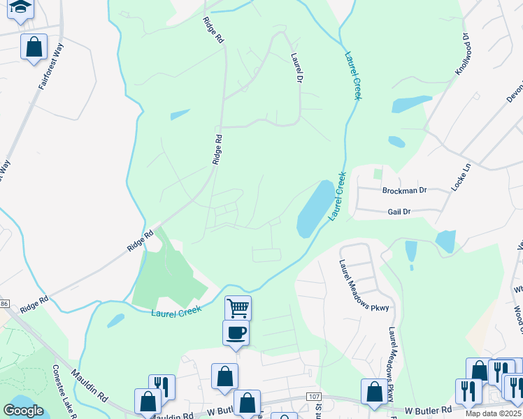 map of restaurants, bars, coffee shops, grocery stores, and more near 1401 Loblolly Circle in Greenville